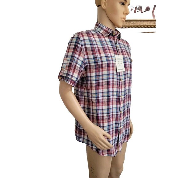 Baird McNutt Murano Men's Shirt Size L Linen Multicolor Plaid Red Multicolor 31 - Picture 4 of 9